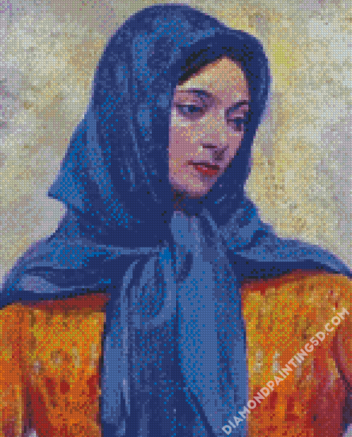 Woman With Blue Scarf Diamond Paintings