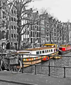 Amsterdam Colorful Barges Diamond Paintings