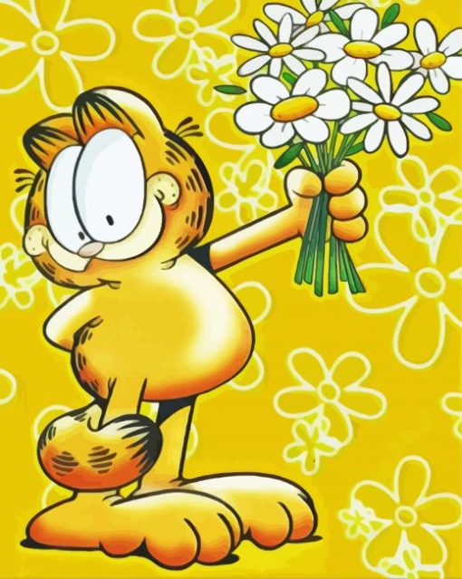 Beautiful Garfield And Flowers Diamond Paintings