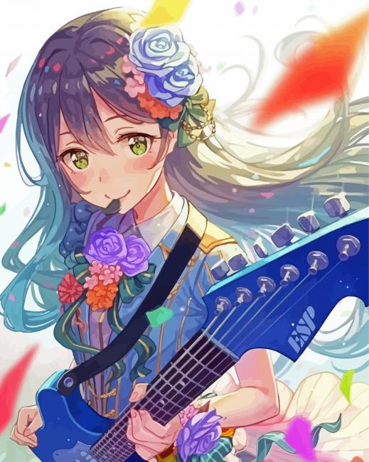 Cute Anime Girl Playing Guitar Diamond Paintings