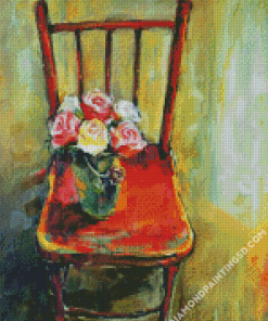 Flowers Vase On A Chair Diamond Paintings