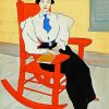 Girl On Red Rocking Chair Diamond Paintings