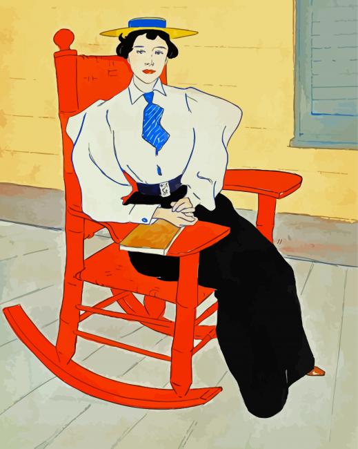 Girl On Red Rocking Chair Diamond Paintings