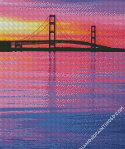 Sunset Time In Mackinac Bridge Diamond Paintings