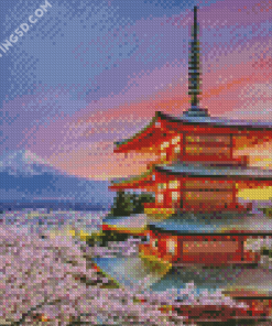 Japanese Scene Snowy Mountain Diamond Paintings