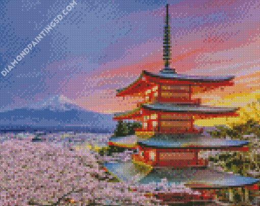 Japanese Scene Snowy Mountain Diamond Paintings