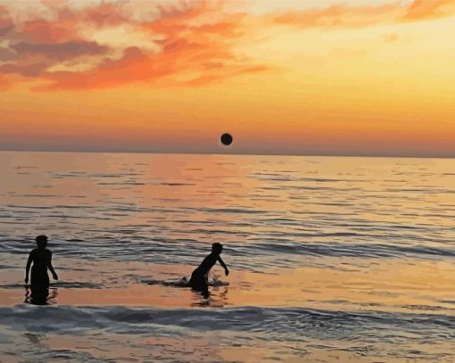 Kids Playing On Beach Diamond Paintings