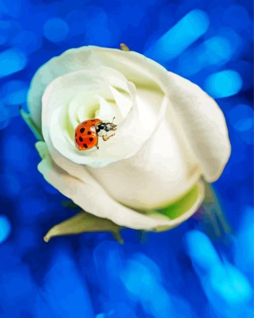 Ladybug On White Rose Diamond Paintings