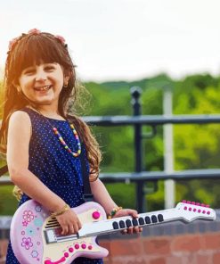 Little Girl Playing Electric Guitar Diamond Paintings