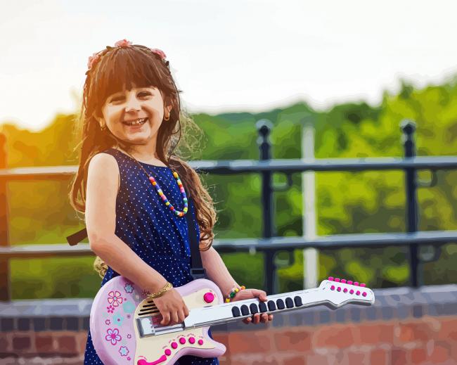 Little Girl Playing Electric Guitar Diamond Paintings