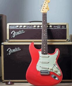 Red Fender Guitar Diamond Paintings