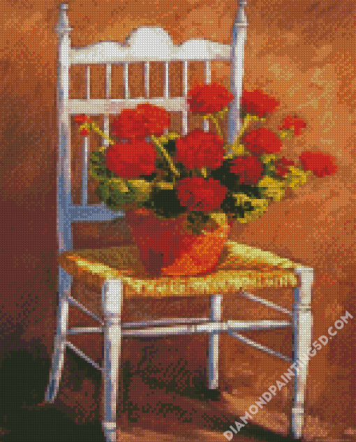 Red Flowers Vase On Chair Diamond Paintings