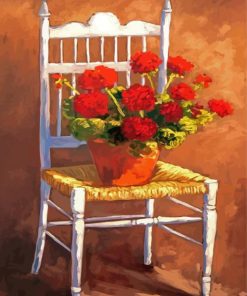 Red Flowers Vase On Chair Diamond Paintings