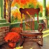 Rocking Chair With Red Mums Diamond Paintings