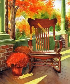 Rocking Chair With Red Mums Diamond Paintings