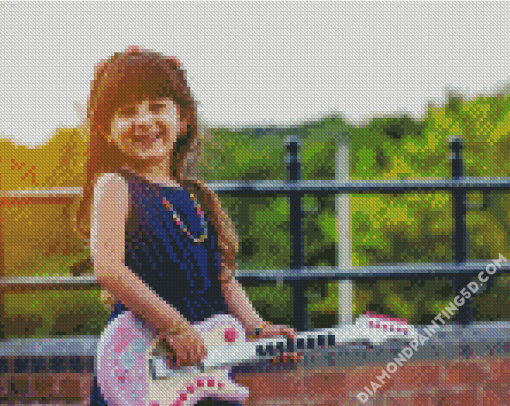 Little Girl Playing Electric Guitar Diamond Paintings