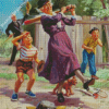 Grandma And Grandchildren Playing Baseball Diamond Paintings