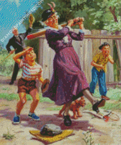 Grandma And Grandchildren Playing Baseball Diamond Paintings