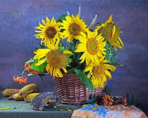 Sunflowers Basket On Table Diamond Paintings