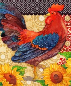 Sunflowers With Rooster Art Diamond Paintings