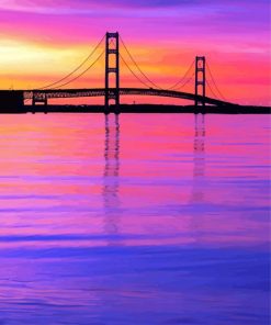 Sunset Time In Mackinac Bridge Diamond Paintings