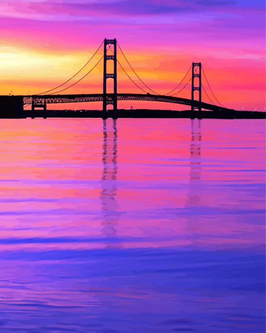 Sunset Time In Mackinac Bridge Diamond Paintings