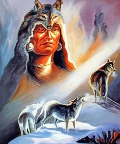 Wolves And Native Indians Diamond Paintings