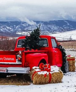 Aesthetic Classic Red Pick Up In Snow Diamond Paintings