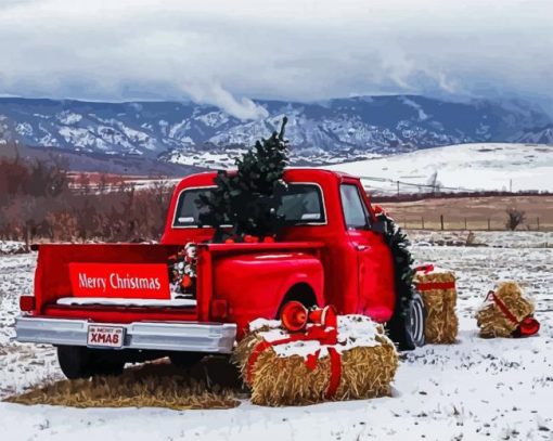 Aesthetic Classic Red Pick Up In Snow Diamond Paintings