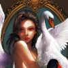 Aesthetic Woman And Swan Illustration Diamond Paintings