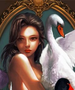 Aesthetic Woman And Swan Illustration Diamond Paintings