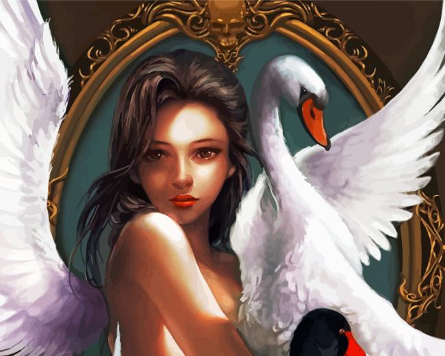 Aesthetic Woman And Swan Illustration Diamond Paintings