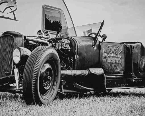 Black And White Ratrod Car Diamond Paintings