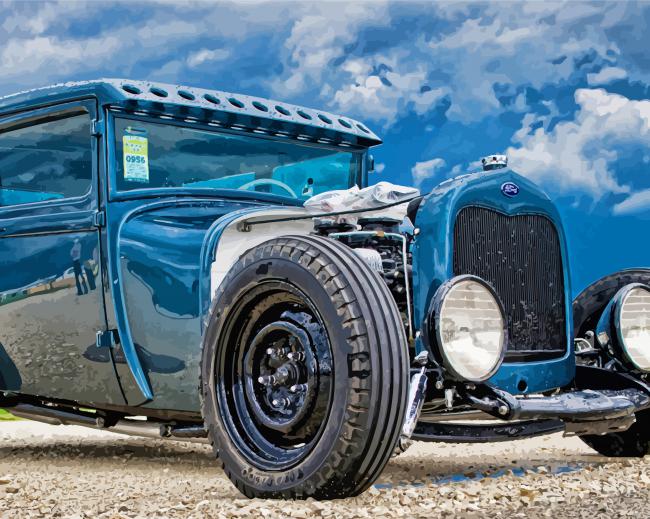 Blue Ford Ratrod Car Diamond Paintings