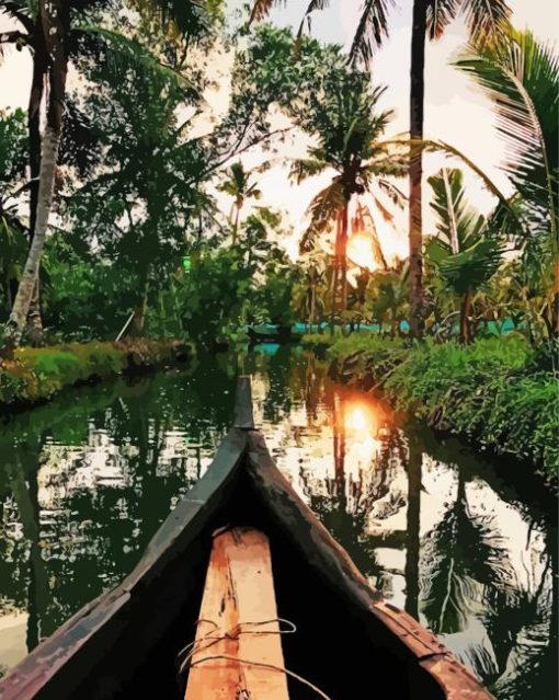 Boat In River In Kerala Diamond Paintings