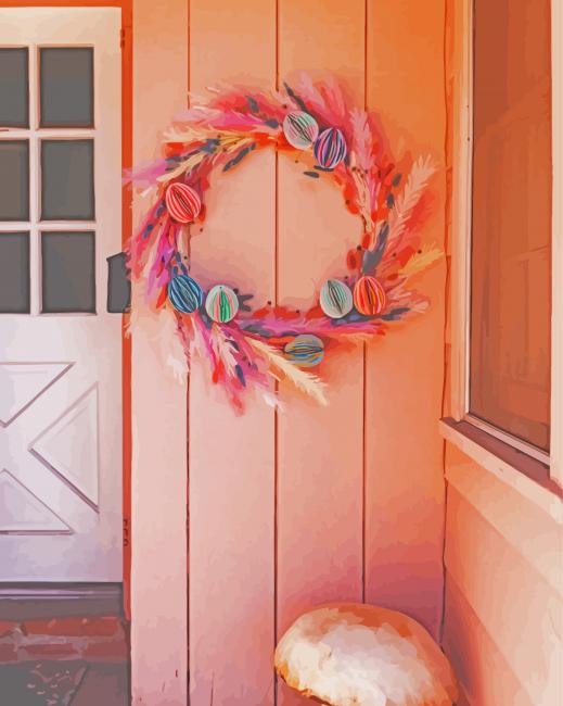 Easter Wreath On Pink Wall Diamond Paintings