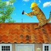 Funny Cat On Roof Diamond Paintings