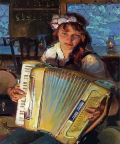 Girl Playing Accordian Diamond Paintings