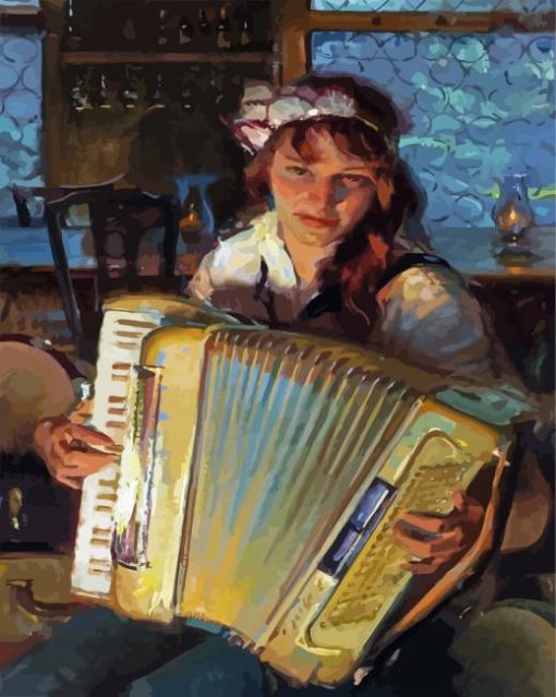 Girl Playing Accordian Diamond Paintings