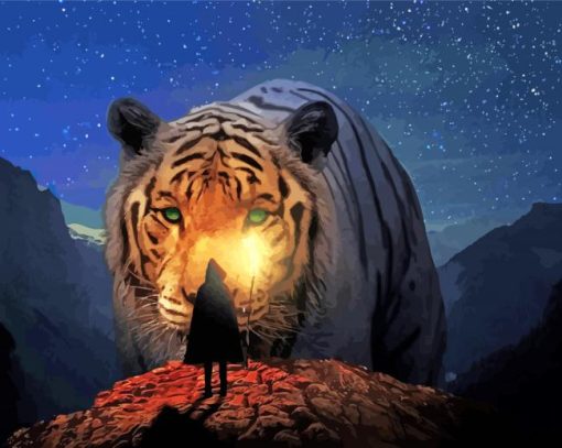 Man And Tiger In Night Diamond Paintings