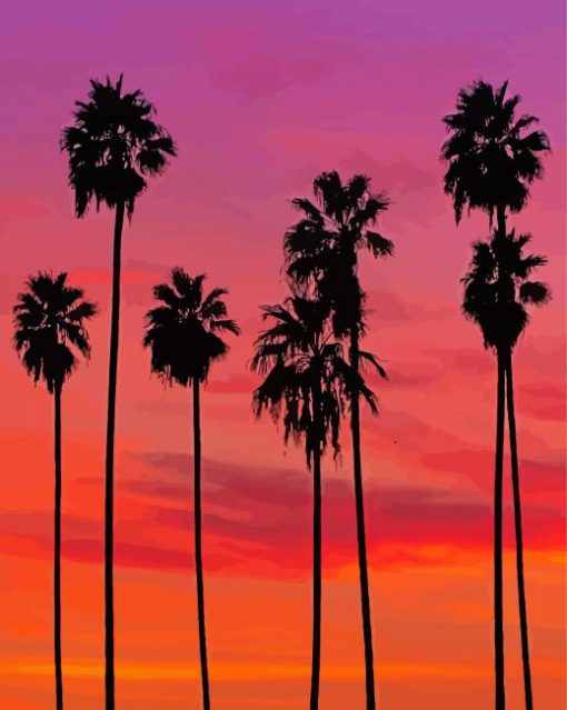 Palm Trees In California Sunset Diamond Paintings