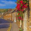 Pink Flowers English Village Diamond Paintings