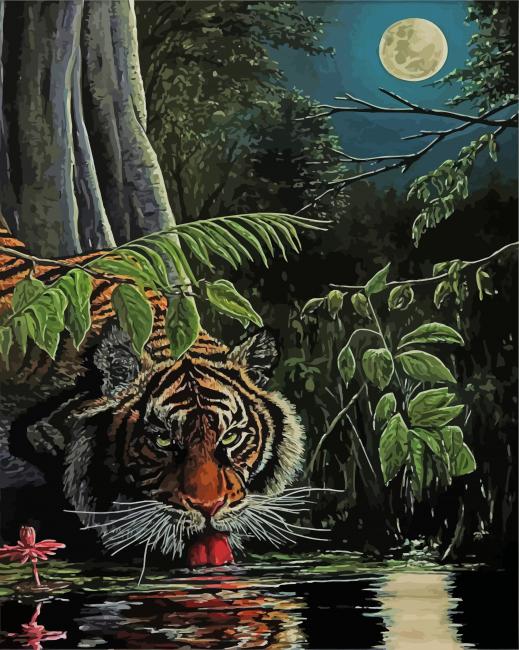 Tiger In The Night Diamond Paintings