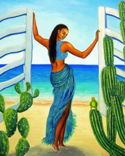 Woman And Door Beach Diamond Paintings