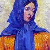 Woman With Blue Scarf Diamond Paintings