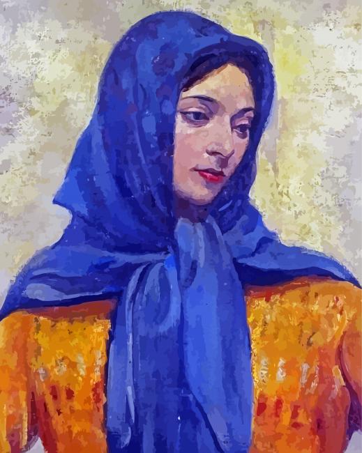 Woman With Blue Scarf Diamond Paintings