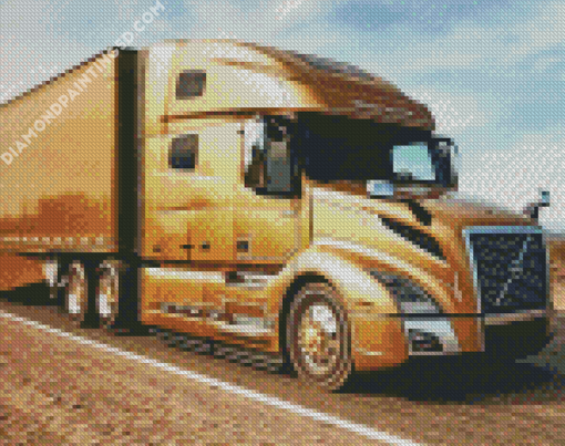 Golden Semi Truck Diamond Paintings