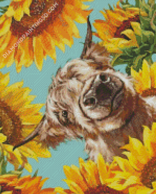 Highland Cow With Sunflower Diamond Paintings