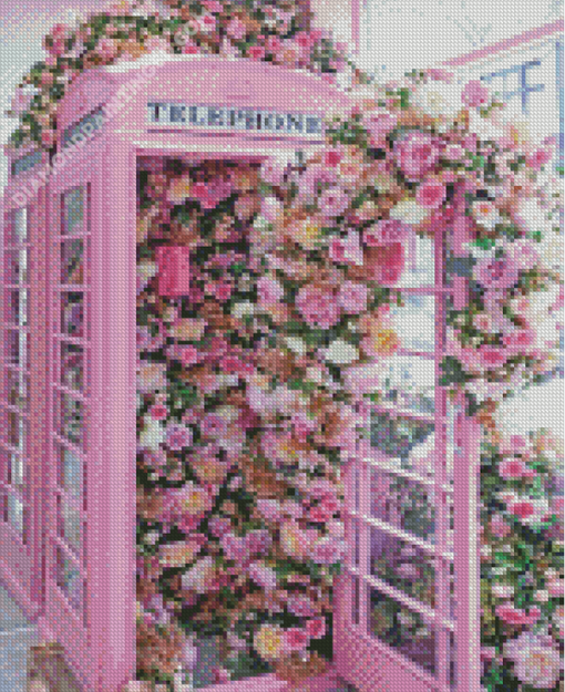 Floral Pink Phone Booth Diamond Paintings