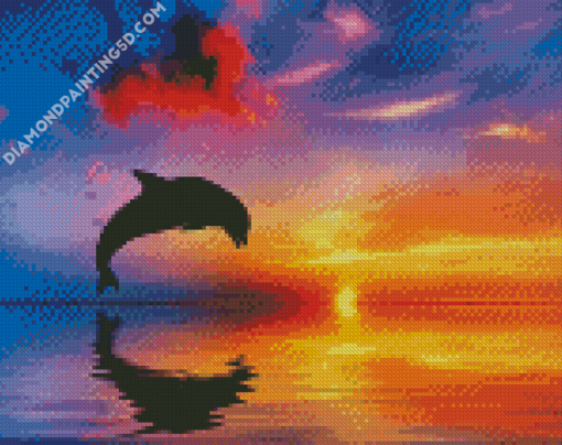 Dolphin Silhouette At Sunset Diamond Paintings